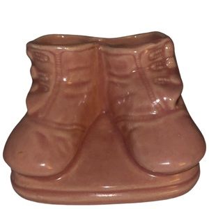 Vtg 1940s McCoy Pink Baby Booties on Pedestal